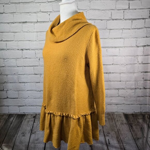 UMGEE WOMENS SWEATER COWL TUNIC NECK MUSTARD RUFFLED BOTTOM WOMENS SMALL - Picture 3 of 9